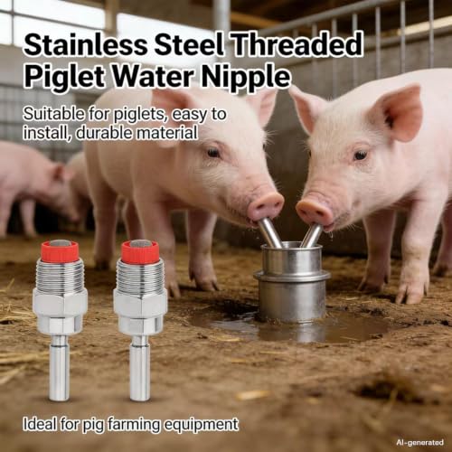 5 PCS of Stainless Steel Pig Water dispensers, red Rubber Nipple Type Pig Automatic Water Dispensers, Can Be Used by Piglets, Sheep, and Goats