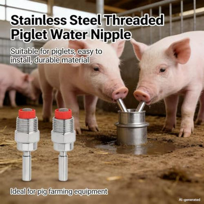 5 PCS of Stainless Steel Pig Water dispensers, red Rubber Nipple Type Pig Automatic Water Dispensers, Can Be Used by Piglets, Sheep, and Goats