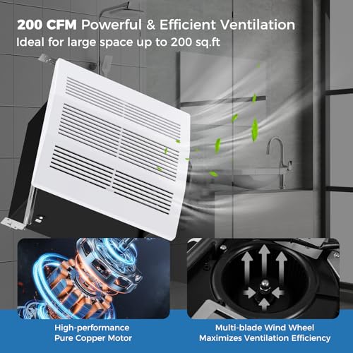 COSTWAY 200 CFM Bathroom Exhaust Fan, Ceiling Mount Exhaust Ventilation Fan for 200 Sq.Ft, Household Bath Vent Fan w/Metal Housing, 6 Inches Duct, 2 Sones Quiet Operation, White - size: 200 CFM