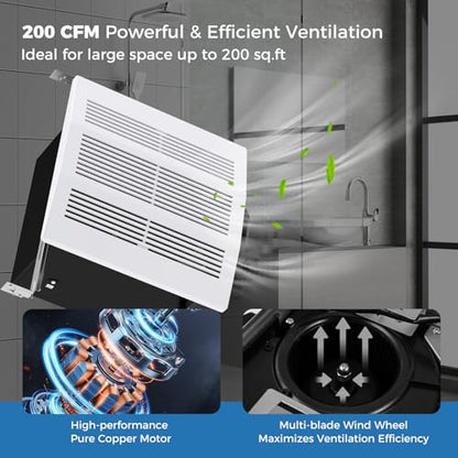 COSTWAY 200 CFM Bathroom Exhaust Fan, Ceiling Mount Exhaust Ventilation Fan for 200 Sq.Ft, Household Bath Vent Fan w/Metal Housing, 6 Inches Duct, 2 Sones Quiet Operation, White - size: 200 CFM