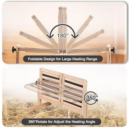 Chicken Coop Heater with Temperature Control, 200W Chick Heater with Adjustable Temp (70-190℉) for Winter, 2 Heating Plates, Foldable Large Size Coop Heater (Natural Wood) - color: Natural