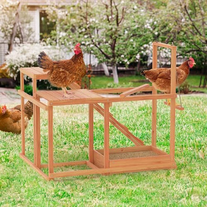 GOJOOASIS Chicken Activity Play Set - Poultry Run with Wood Stand, Ladder, Platforms, Swing, Food Storage, Chicken Toy for Coop, Outdoor Birds Pet Entertainment
