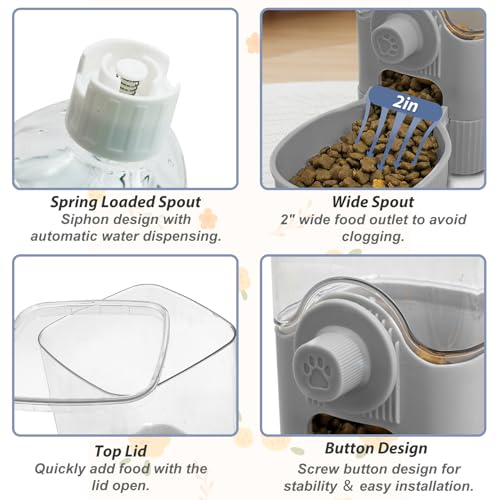 Fhiny Rabbit Food & Water Dispenser, Large Capacity Gravity Guinea Pig Feeder and Waterer Set Hanging Automatic Bunny Feeder for Cage for Bunny Guinea Pig Chinchilla Ferret Cat Puppy - color: Grey