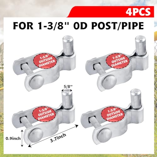 4 Pack 1-3/8" Chain Link Fence Frame Gate Post Hinge,Galvanized Steel Gate Hinge for Fence Posts, Chain Link Fence Parts for Farm Gate, Bolts & Nuts Included - size: 1-3/8" Male