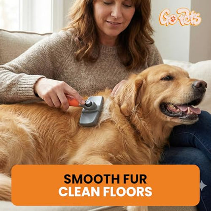 GoPets Self-Cleaning Slicker Brush for Dogs & Cats, Deshedding & Dematting Comb with Retractable Bristles, Undercoat Tool for Long Haired Dogs, Non-Slip Handle, Detangler for Mats & Shedding Fur - style: Slicker Dematting Comb