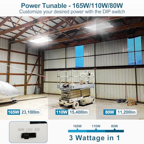 LED Linear High Bay Light 2 Pack 165W/110W/80W Power Tunable, 23100 Lumens 5000K 120-277V Dimmable 2FT, Commercial Linear Hanging Bay Lights for Warehouse Workshop Supermarket Stadium, ETL