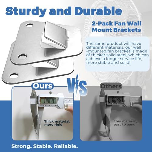 2-Set Heavy Duty Wall Fan Mounting Bracket - Solid Steel, with Fastening Screws, Oscillation Fans Hidden Holder - color: Universal
