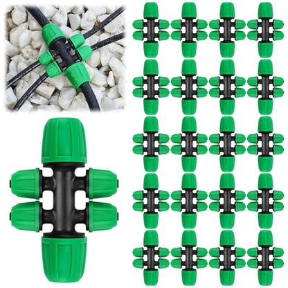 Kalolary 20PCS Locked Barbed Tee Connectors, 5/16" to 1/4" Drip Irrigation Fittings Kit 8/12mm to 4/7mm Tube Lock Female Connector 6-Way Barbed Lock Irrigation Parts for Watering System (Green) - color: Green 5/16" to 1/4" 6-Way