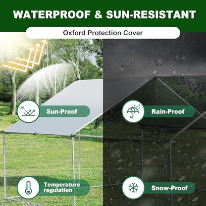 TOLEAD Large Metal Chicken Coop Upgrade Tri-Supporting Wire Mesh Chicken Run,Chicken Pen Walk in with Water-Resident and Anti-UV Cover,Duck Rabbit House Outdoor (Spire Roof 10’ W x 6.6’ L x 6.5’ H) - size: 120.1"L x 79.2"W x 76.8"H