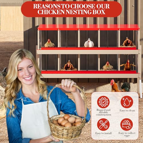 Chicken Nesting Box,10 Compartments Galvanized Steel Metal Chicken Laying Box with Roll Out Egg Collection,Wall Mount Chicken Nesting Boxes,Easy Egg Collection, Hen Roosting Boxes - color: Red, size: 10 Holes with Legsompartments with legs