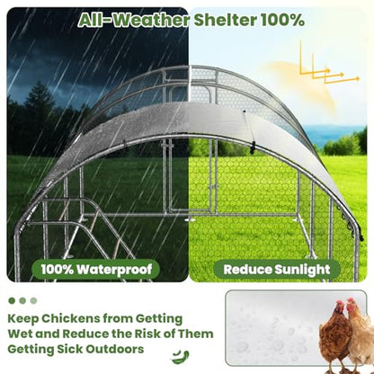 Large Metal Chicken Coop Walk-in Poultry Cage with Waterproof Roosting Perch and UV-Resistant Cover, Outdoor Chicken Run Poultry Hen House for Backyard Farm Use, Dome Roof (10’ W x 19.7’ L x 6.4’ H) - size: 20x10Ft-Dome