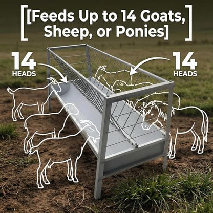 77 Gallon Farm Hay Feeder for Goats and Sheep, 5 Foot Galvanized Steel Livestock Feeding Rack with Deepened Pan, Suitable for Barn and Pasture Placement