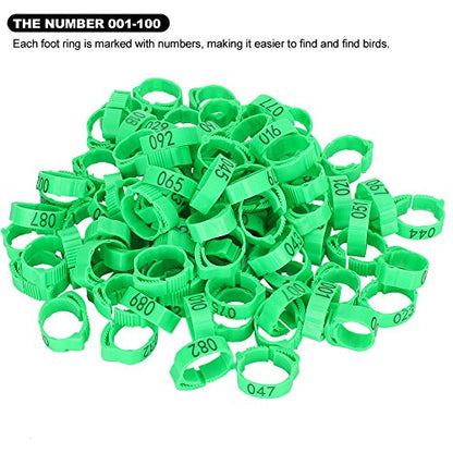 Pssopp Bird Leg Rings, Bright Plastic Adjustable Numbered Poultry for Chicken Ducks Identification Rose Red Orange Green 100Pcs