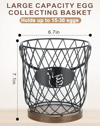 Round Egg Basket for Gathering Fresh Eggs, Metal | Non-Slip Wooden Base, K-Cup Organizer, Comfortable and Secure Grip, Countertop Decor, Easy Accessible, Easy Clean