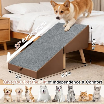 Split Ottoman Dogs Ramp, Dog Ramp for Couch and Bed, Dog Stairs for Small Dogs and Cats, 2-in-1 Foldable Wooden Pet Stairs and Ottoman,Non-Slip Fabric Surface Ramp for Couch and Bed Brown - color: Brown