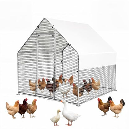 Large Chicken Coop Metal Walk-in Run 6.6' x 6.6' x 6.6', Heavy Duty Galvanized Steel Cage with Waterproof Cover, Secure Lock, Outdoor Pen Enclosure for Hens, Ducks, Rabbits - size: 79.0"L x 79.0"W x 79.0"H