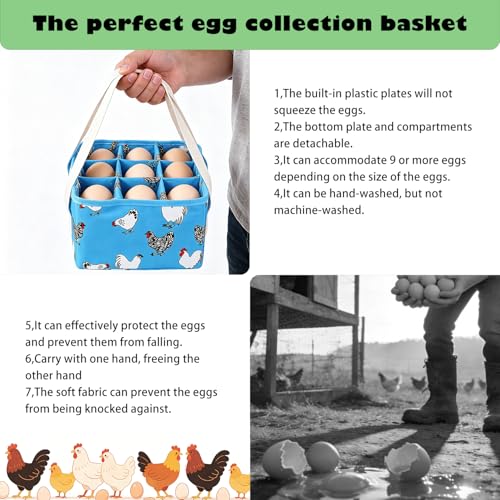 Eggs Collecting Basket, Durable Canvas Egg Basket with Plastic Board, 9-Pouch Chicken Egg Holder Bag for Gathering Fresh Eggs, Egg Gathering Basket and Multipurpose Chicken Holder Bag (Blue) - color: Blue