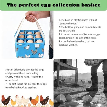 Eggs Collecting Basket, Durable Canvas Egg Basket with Plastic Board, 9-Pouch Chicken Egg Holder Bag for Gathering Fresh Eggs, Egg Gathering Basket and Multipurpose Chicken Holder Bag (Blue) - color: Blue