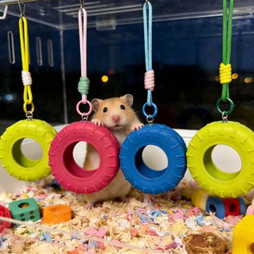 Silicones Tire Swing Toy with Adjustable Chain Fun Silicones Tire Hammock Toy for Small Pet Cage Entertainment - color: Blue