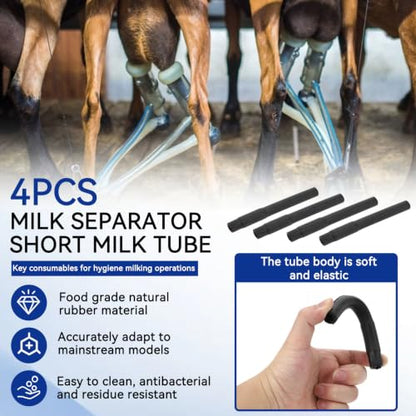 4PCS Milking Short Tube, Food Grade Rubber Hose for Cow Milking Machine Replacement Parts, Safety Short Tube Pipe Milking Machine Accessories Milking Cup Set Parts (Black Milk Tubes)