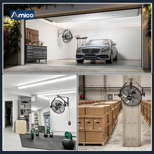 Amico 14 Inch Wall Mount Fan with Remote, 9-Speed Industrial Metal Fan, High Velocity Wall Fan with Brushless DC Motor, 2500 CFM Commercial Fans for Garage, Greenhouse, Warehouse, shop, Patio, Outdoor - size: 14 inch