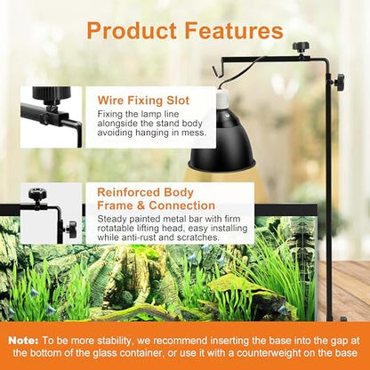 Simple Deluxe Reptile Light Stand Adjustable 14-26 inch Floor Lamp Holder, Metal Bracket for Reptile Tank & Terrarium Heating Light - size: Lamp Stand S