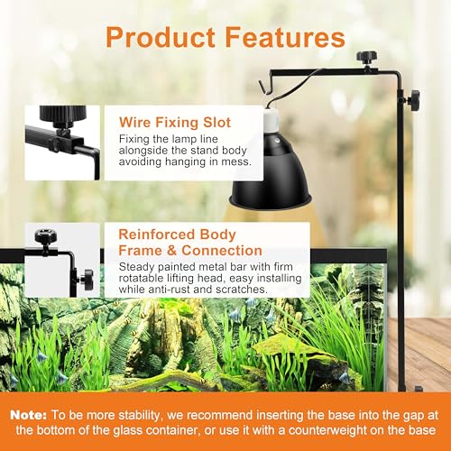 Simple Deluxe Reptile Lamp Stand, Adjustable 16"-32" Floor Light Holder Stand Metal Bracket for Reptile Glass Terrarium Heating Light, M: 32.3 x 11.2 inch, Black - style: Lamp Stand M