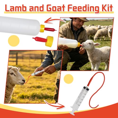 24Pcs Lamb and Goat Kid Feeding Tube Kit Feeding Bottles | 4x500ml Bottles, 12 Nipples, 4x60ml Syringes & 16fr Tubes, For Lambs, Goat Kids, Puppies, Kittens, Piglets, Easy to Clean