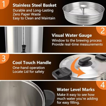 95 Cup 16L/4.23Gallon Commercial Coffee Urn, Festa Essential 1500W Large Percolate Coffee Maker, Hot Beverage dispenser With Double Dripless Faucet,Quick-Brewing Hot Water Urn for Catering,Home,Events - size: 16L-95Cups