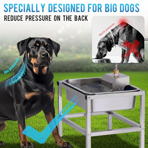 3Gal Automatic Dog Water Bowl Dispenser for Large Dogs Outdoor Elevated Dog Water Bowl with Stand, Stainless Steel Pet Waterer with Float Valve for Large Breed Goat Livestock