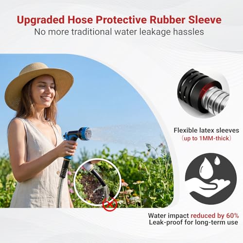 Lefree 100ft Metal Garden Hose - Heavy Duty 304 Stainless Steel Flexible Water Hose, No Kinks & Leak-Proof with Upgraded Handle, 10-Function Spray Nozzle & 4 Spare Gaskets for Yard, RV, Pet Bath - color: Silver, size: 100FT