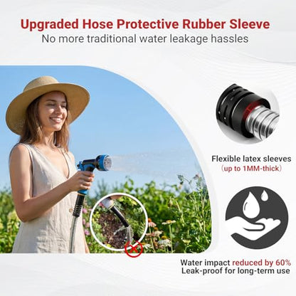 Lefree 100ft Metal Garden Hose - Heavy Duty 304 Stainless Steel Flexible Water Hose, No Kinks & Leak-Proof with Upgraded Handle, 10-Function Spray Nozzle & 4 Spare Gaskets for Yard, RV, Pet Bath - color: Silver, size: 100FT