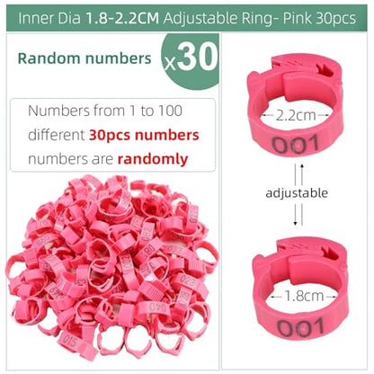 Chicken Leg Bands 240 Pcs Numbered Poultry Chicken Leg Bands Adjustable Foot Label Rings for Home Farm Chicks Bird Duck Goose Identification Clip-on(Pink 30pcs) - color: Pink 30pcs
