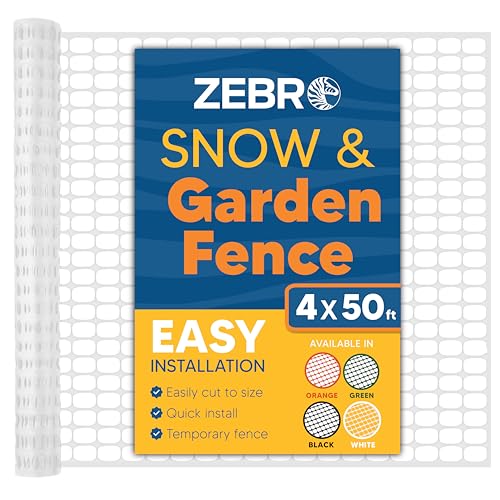 ZEBRO 4' x 50' White Plastic Garden Fence Roll – Standard Duty Safety Netting for Snow, Poultry, Deer, Dogs – Reusable Outdoor Barrier for Yard, Landscaping, Animal Protection - color: White, size: Standard-Duty 4' x 50'