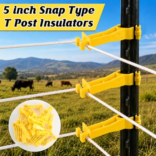 75 Pcs 4.7 inch Snap Fit T Post Insulators Reversed Extender Electric Fence Insulators Extended Snug Fitting T Post Electric Fence Wire Clips for Yard Agricultural Ranchers Farm (Yellow)