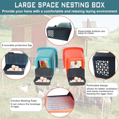 10-Pack Chicken Nesting Boxes with Perch, Roll-Out Laying Boxes for Hens,Egg Nesting Box for Chicken Coop, Large