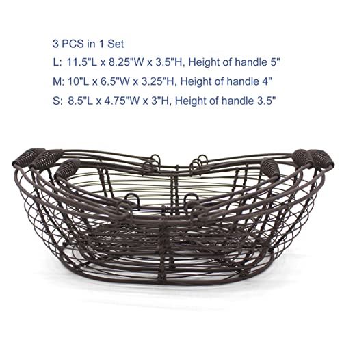 CVHOMEDECO. Oval Metal Wire Storage Baskets Rustic Egg Baskets with Swing Handles Farmhouse Gathering Baskets. Rusty, Set of 3