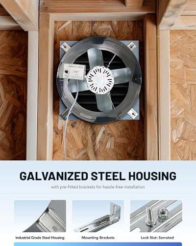 iLiving ILG8G14-12T Automatic Gable Mount Attic Ventilator Fan with Adjustable Thermostat, 2.85 Amp, 2339 CFM, Single-Speed | Automatic - style: 2339 CFM (Single Speed)