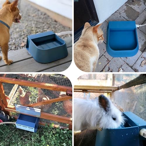 Dog Automatic Water Dispenser, Self Filling Dog Water Bowl with 1/2” Female Anti-Bite Metal Pipe & 3/4" Adapter, Outdoor Animals Refill Pet Water Trough for Cats Chickens Goats, 2L
