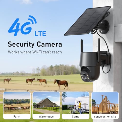 SEHMUA No WiFi Security Camera, 4G LTE Cellular Security Cameras Outdoor Wireless, Built-in SIM Card, Solar Powered, 2K Color Night Vision, 360°View, Instant APP Alerts, IP65 - size: 2 pack
