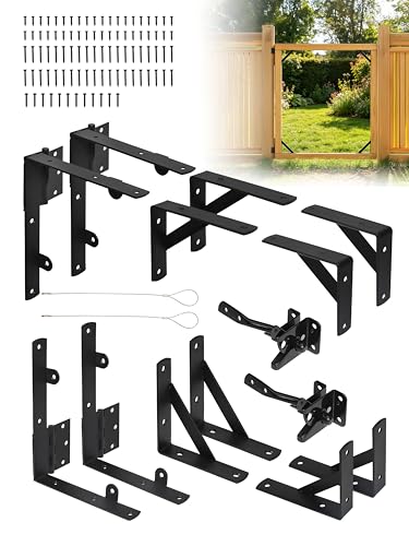 2 Pack Anti Sag Gate Kit, Fence Gate Kit Gate Hardware,Heavy Duty No Sag Anti Twist Gate Frame Corner Brace Bracket with Self-Locking Gate Latch for Wooden Fence Gate (2 Door Set) - size: 2 Door Set