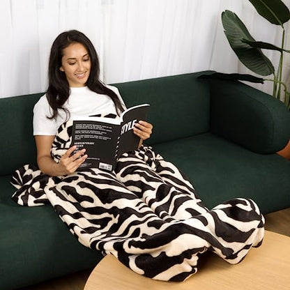 PediPocket Patented Foot Pocket Blanket – 50” x 70” with 20” Deep Foot Pocket, Plush Velvety Fleece Blanket, Everyday Luxurious Comfort, Machine Washable, Gift Idea – Zesty Zebra (Non-Electric) - color: Zesty Zebra