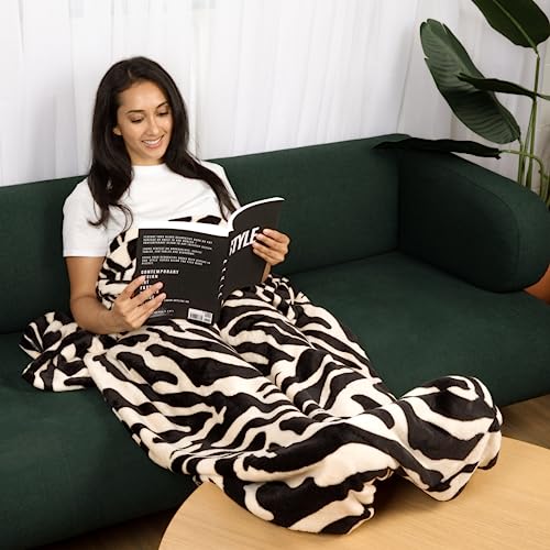 PediPocket Patented Foot Pocket Blanket – 50” x 70” with 20” Deep Foot Pocket, Plush Velvety Fleece Blanket, Everyday Luxurious Comfort, Machine Washable, Gift Idea – Zesty Zebra (Non-Electric) - color: Zesty Zebra