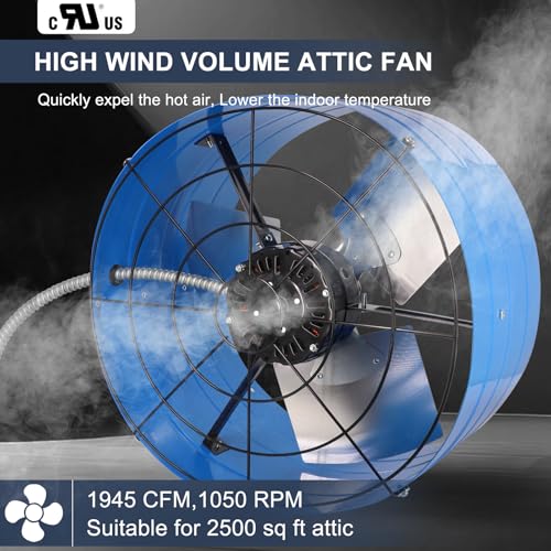 Criditpid 16 Inch Gable Mount Vent Attic Fan, Exhaust Ventilation Fan with Adjustable Thermostat for Gable, Home, Shed, Garage, Portable Building, 4A, 1050RPM, 1945CFM, Blue. - color: 1945CFM