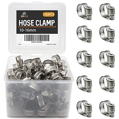 ZIPCCI Hose Clamp, 100 Pack Stainless Steel Hose Clamps Worm Gear Fuel Line Pipe Clamps, 10-16mm (1/2 inch) - size: 10-16mm (1/2inch)