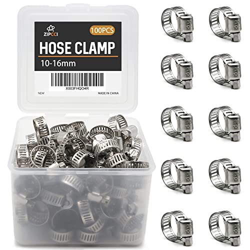 ZIPCCI Hose Clamp, 100 Pack Stainless Steel Hose Clamps Worm Gear Fuel Line Pipe Clamps, 10-16mm (1/2 inch) - size: 10-16mm (1/2inch)