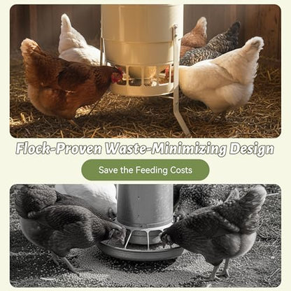 KOL Chicken Feeder No Waste for Coop & Outdoors, 16 Port 50lbs Poultry Feeder with Spill-Control Design, Rust-Proof Powder Coated Metal & Smooth Safe Edges (Jade White) - color: Jade White