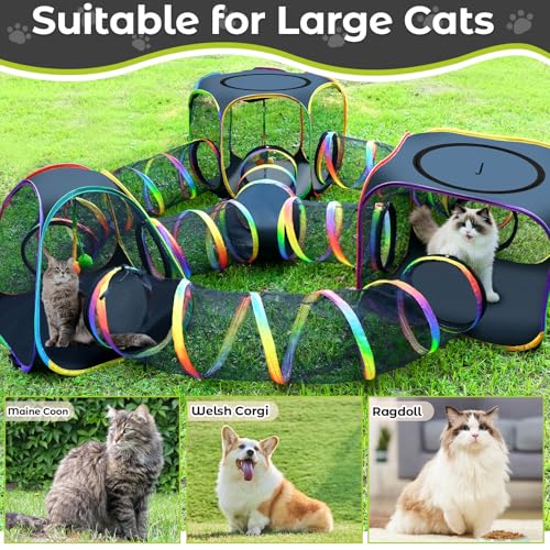 CypherX Outdoor Rainbow Cat Enclosure, 7-in-1 Portable Pop Up Cat Tents and Tunnels for Outside, Outdoor Catio Mesh Pet Playpen House, Large Playground for Large Cats and Other Animals - size: 7 in 1 Kingdom(18"W)