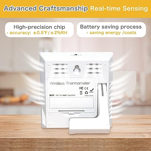 Indoor Outdoor Thermometer Wireless Battery Powered, High Precision Inside Outside Humidity Temperature with Alert, Backlight Weather Thermometers with 1 Sensor, 330ft Wireless, White