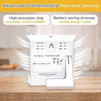 Indoor Outdoor Thermometer Wireless Battery Powered, High Precision Inside Outside Humidity Temperature with Alert, Backlight Weather Thermometers with 1 Sensor, 330ft Wireless, White